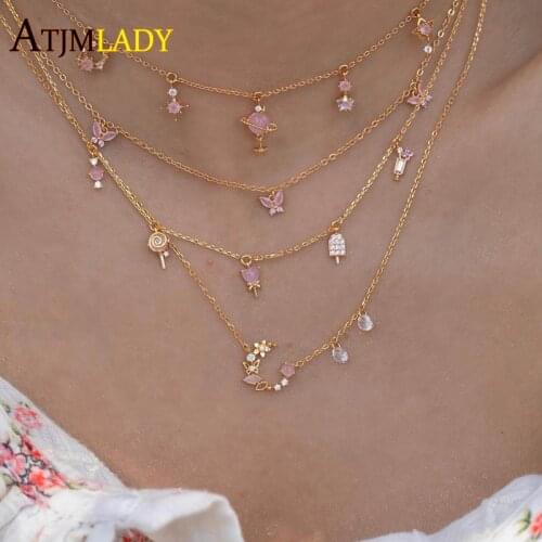 Rose Gold Color Minimal Delicate Sweet Candy Heart Wine Glass Cute Pink Pastel Charm Necklace For Girls Women Choker Jewelry