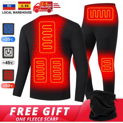 Winter Thermal Underwear Men Heated Underwear Mens Ski Suit USB Battery Powered Electric Heating Fleece Thermal Long Johns
