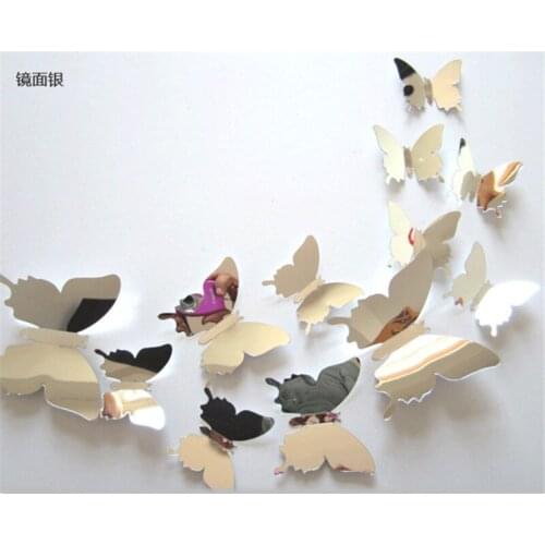 12Pcs/lot 3D Butterfly Mirror Wall Sticker Decal Wall Art Removable Wedding Decoration Kids Room Decoration Sticker
