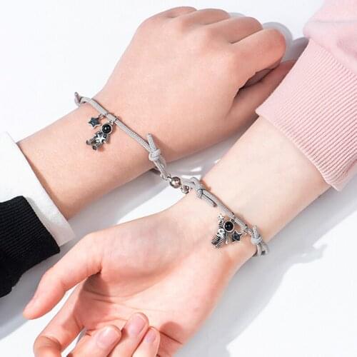 2pcs Couple Friendship Dream Star Astronaut Magnet Rope Bracelet For Women Fashion Mens Bracelet & Bangle Jewelry 2021