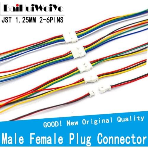 20PCS 10 Pair Micro JST 1.25 MM 2P 3P 4P 5P 6PIN Male Female Plug Connector With Wire Cables terminal 200mm 26AWG