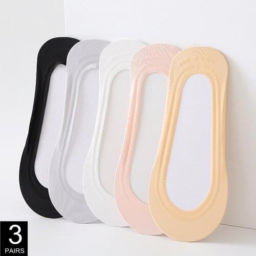 3 Pairs/Set Ice Silk Socks Summer Women Solid Color Elastic Invisible Socks Girls Short Boat Socks Female Sox