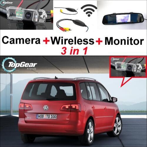 3 in1 Special Wifi Car Camera + Wireless Signal + Mirror Monitor Easy DIY Back Up Parking System For Volkswagen VW Touran