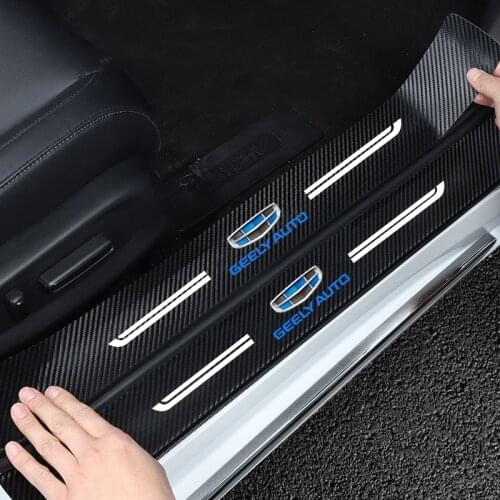 4Pcs For GEELY Auto Stickers Strip Anti Scratch Door Sill Protector Carbon Fiber Auto Threshold Protection Bumper Film Sticker