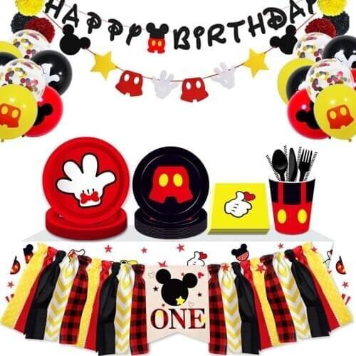8 People Mickey Mouse Theme Party Combination DisposableTableware Plate Cup Tablecloth Kids Birthday Party Baby Shower Decoratio