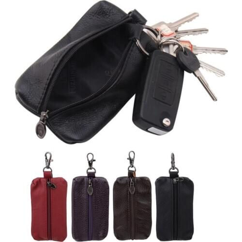 Car Key Case Leather Men Women Wallets Key Holder Housekeeper Covers Zipper Bag Keychain Cover For Keys Organizer Card Bag Gifts