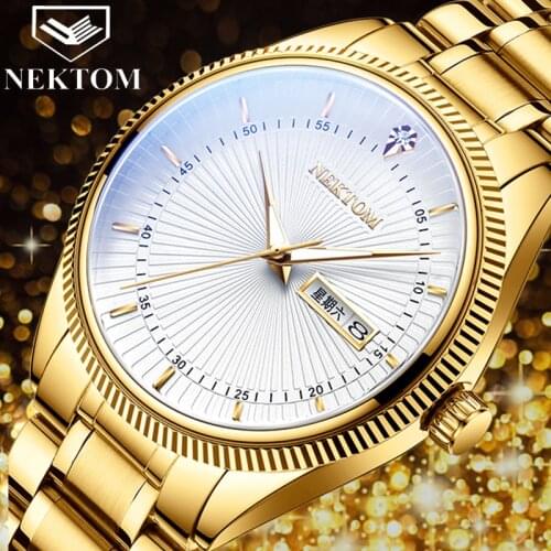 NEKTOM Top Luxury Brand Men Sports Fashion Watch Male Casual Full Steel Date Wristwatches Mens Quartz watches relogio masculino