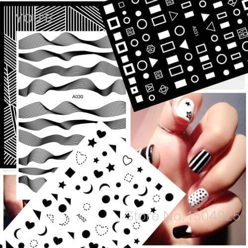 Black Wave Gold Stars White Line Nail Art Stickers Designs Manicure Sticker Back Glue Accessories for Nail Art Decoration Decals