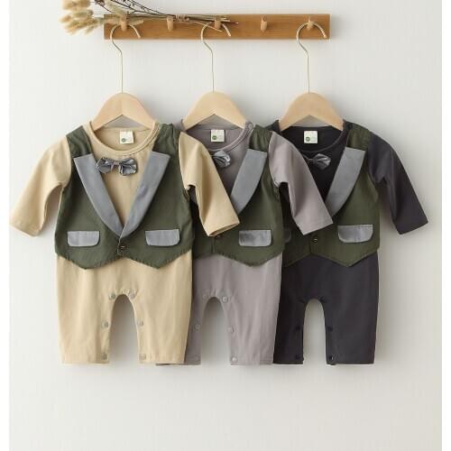 Infant Outfit with Bow Tie Baptism Costume Baby Boy Romper For Party Newborn Baby Boy Clothes Tuxedo Gentleman Suit Jumpsuit