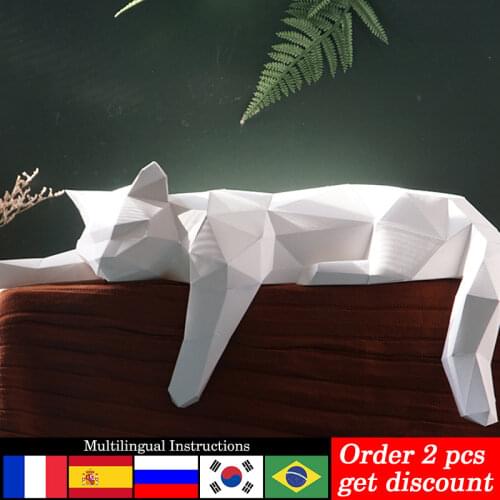 Cat Lying Down Animal Decor Home Decoration Paper Model Ornaments,Low Poly 3D Papercraft,Handmade DIY Adult Craft Toy RTY212