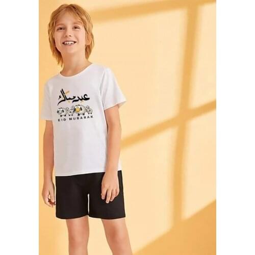 Eid al-Adha Summer Boy cotton short-sleeved clothes Sets Baby boys girl print t-shirt + shorts suit 2 pieces childrens clothing