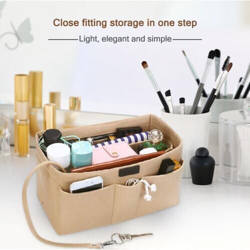 Felt Insert Bag Zipper Multi Pocket Storage Handbag Purse Organizer Holder Makeup Travel Cosmetic Bag Pouch