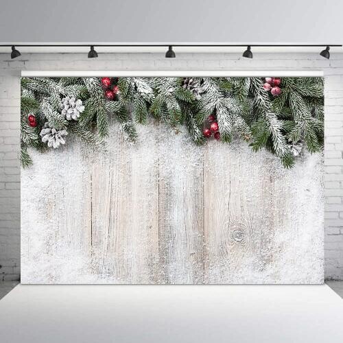 Christmas backdrops fir leaves snow white wood board photo background home decor Xmas party banner photography studio props B102
