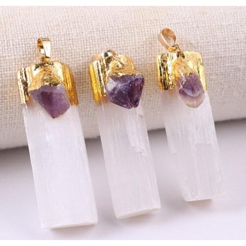 FYSL 10 Pcs Light Yellow Gold Color Irregular Shape Gypsum Pendant with Amethysts Stone Citrines Jewelry