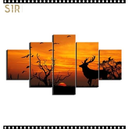 HD 5 Pieces Deer Elk Animal Pictures Posters Wall Art Home Decor for Living Room Painting on The Wall Deer Elk Pictures Wall Art