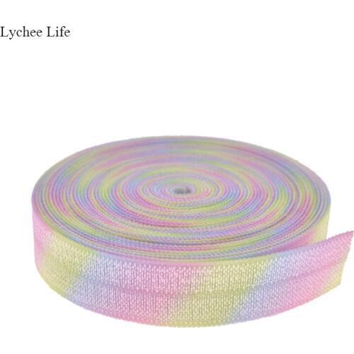 Lychee Life Gradient Rainbow Printed Elastic Ribbon DIY Party Decoration Webbings Handmade Hair Bows Decoration