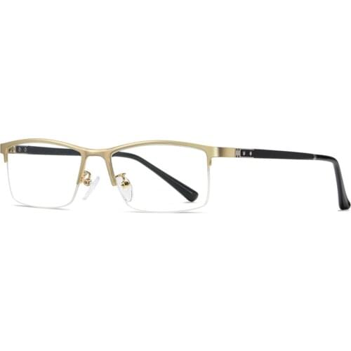 Veshion Anti Blue Light Rectangular Glasses for Men Half Frame Gold Tr90 Optical Glasses Frame Male Clear Lens Semi-rimless