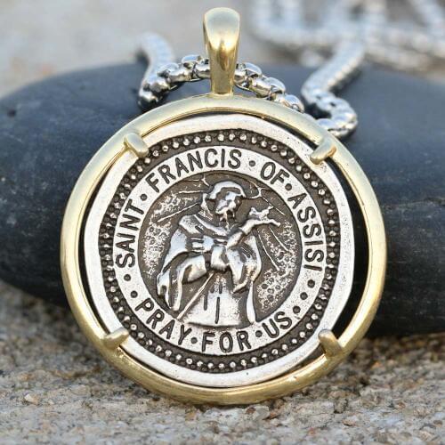 Mens Catholic Necklace Saint Francis of Assisi Church Wears Medal Shape Crucifix Religious Jewelry Dropships