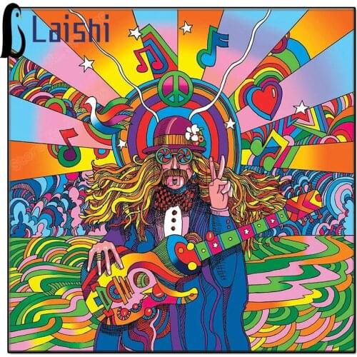 Full Drill Diamond Painting Kit Abstract Hippie Rock Music Guitar Wall Picture Square Round Mosaic Embroidery Children buy gifts