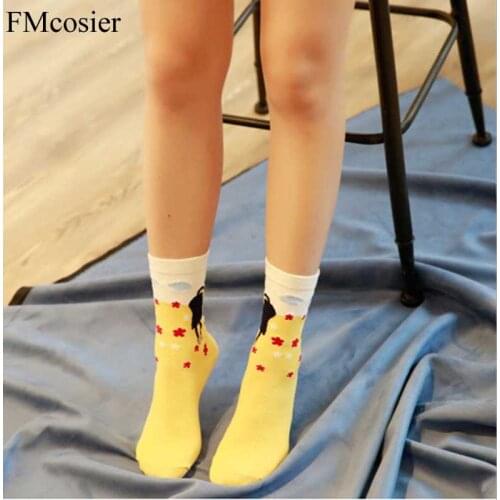 10 pieces = 5 pairs Women Socks Casual Cotton 2021 New Style for Autumn and Spring Embroidery Cute Animal Socks women
