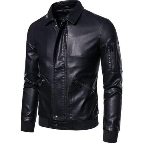 New Casual Leather Jacket Simple Motorcycle Leather Jacket Men PU Coat Slim Fit Black Leather Biker Jacket Male