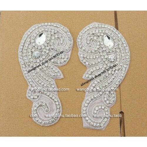 Newly-arrival fashion clear white crystal rhinestone applique in pairs flatback ironon garment accessory sewing rhinestone trims