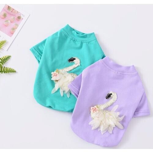 Leisure Dog Clothes Swan Embroidery Pet Shirt Puppy Chihuahua Clothes for Small Medium Dogs Costume Dogs Pets Clothing York Pug