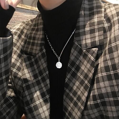 S925 sterling silver jewelry with retro letter round card necklace sweater chain short temperament pendant necklace for female