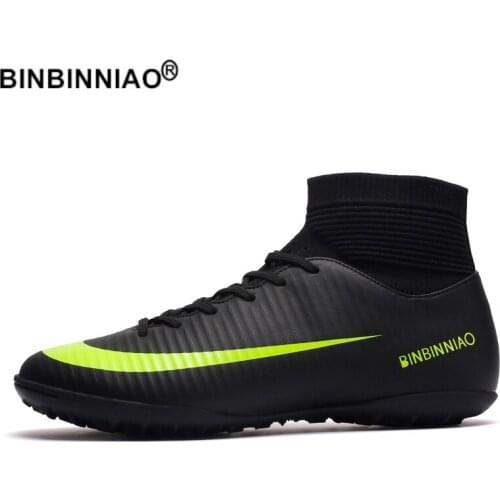 BINBINNIAO 2021 High Ankle Football Boots Cleats Men Soccer Shoes Adult Kids TF/FG Grass Training Sport Footwear Sneakers
