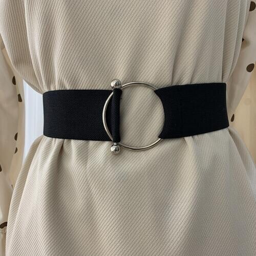New Fashion 2019 Wide Elastic Waist Belt Women Dress Belt Accessories Stretch Elastic Wide Corset Waist Circular Metal Buckle