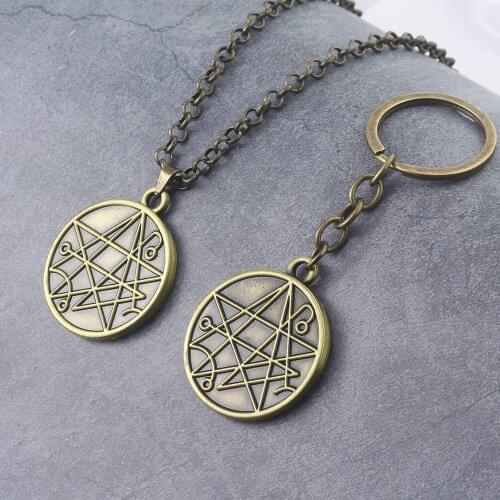 Rongji jewelry Cthulhu Mythos keychain keyring llaveros Medieval Signet Retro Vintage men women fashion jewelry