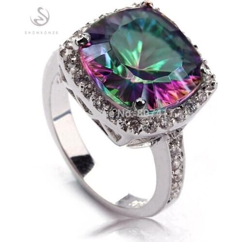 SHUNXUNZE Punk Engagement Wedding rings for womens clothing accessories dropshipping Rainbow Cubic Zirconia Rhodium Plated R729