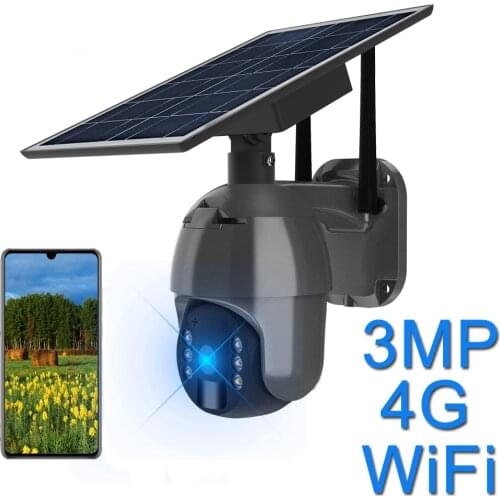 Solar 4G WiFi Camera 3MP 1536P 1080P PTZ Camera Waterproof Outdoor 4G LTE Sim Card Wireless Remote Control Color Night Vision