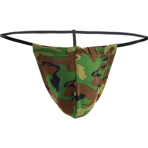 Mens Camouflage Thongs Sexy Underwear T Back Gay Mens Soft Pouch Bikini G String Thongs Underpants