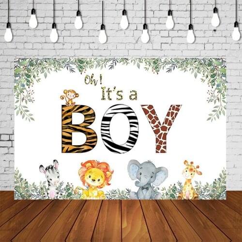 Boy Baby Shower Party Backdrop Woodland Cute Cartoon Animals Celebrating Banner Floral Portrait Background Poster Decorations