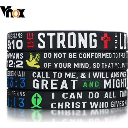 Vnox 4Pcs/Set Mens Rubber Bracelet with "Power of Faith" Bible Verse Wristbands Christian Religious Prayer Jewelry Gifts