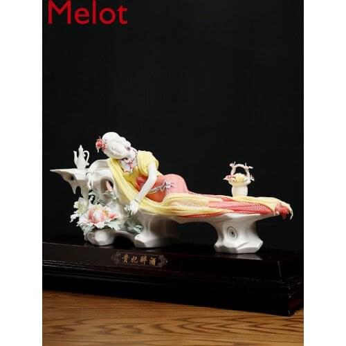 Oriental Dirt Drunken Concubine Dehua Exquisite Ceramic Crafts Porcelain Figure Traditional Sculpture Hotel Ornaments