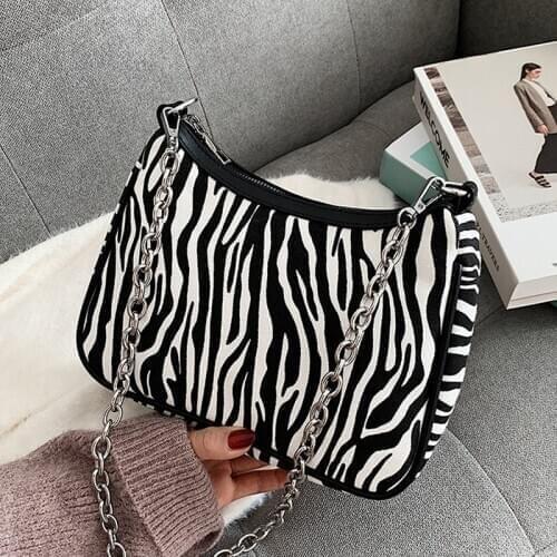 High Quality Zebra Pattern Designer Crossbody Bags for Women 2020 New Luxury Handbags Fashion Chain Simple Shoulder Bags Women