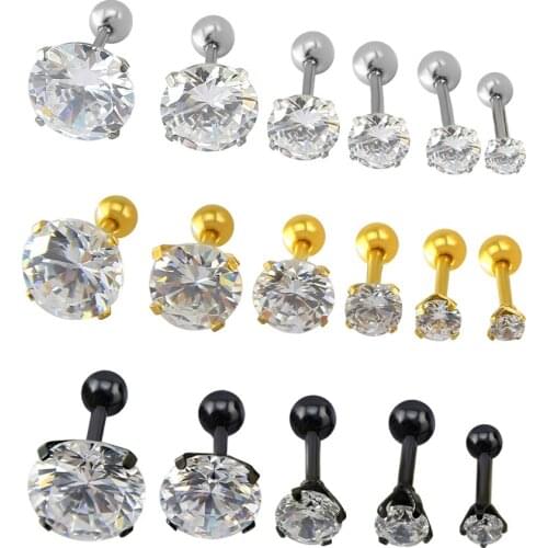 1 Pair 16g Round Clear Cubic Zircon Prong Cartilage Earring Surgical Steel Stud Earrings Helix Tragus Women Wedding Party