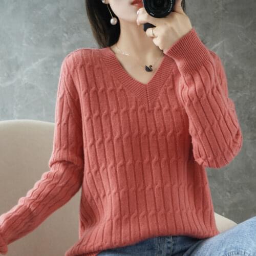 Autumn and winter twist sweater women loose Korean version all-match big size jacket new V-neck long sleeve head bottom sweater