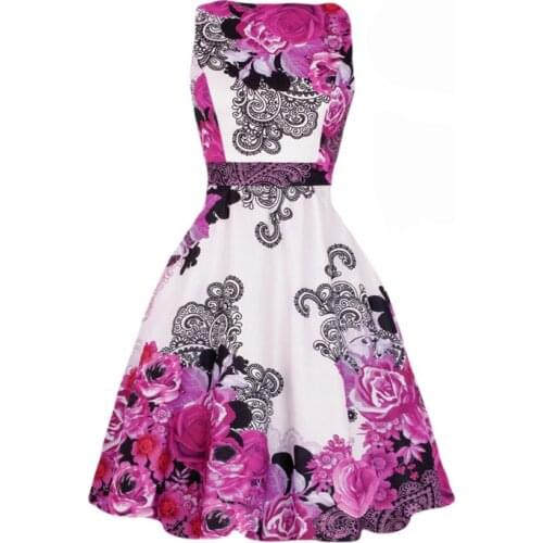 2021 Summer Women Vintage Office Lady Print High Waist Sexy V-neck Hollow Out Elegant Dress Fashion Sleeveless A-line Dress