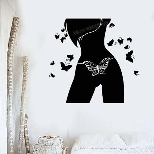 Sexy Woman Vinyl Wall Decal Hot Sexy Naked Girl Strip Nude Butterflies Wall Stickers Home Bedroom Decoration Accessories B364