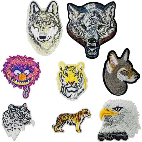 Animal Tiger Wolf Iron On Embroidery Needlework Patch Woven Knitwear for Clothes Pants Shoes Backpacks Tailor Embellishment