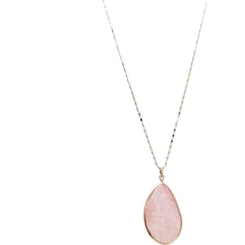 ZWPON Simple Design Rainbow Teardrop Natural Stone Pendant Necklace for Woman Jewelry