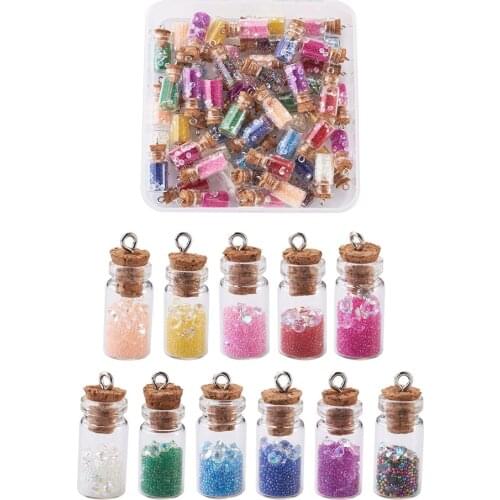 1Box Glass Wishing Bottle Pendant Decorations with Resin Rhinestone and Glass Micro Beads For DIY Gift Necklace Jewelry Making