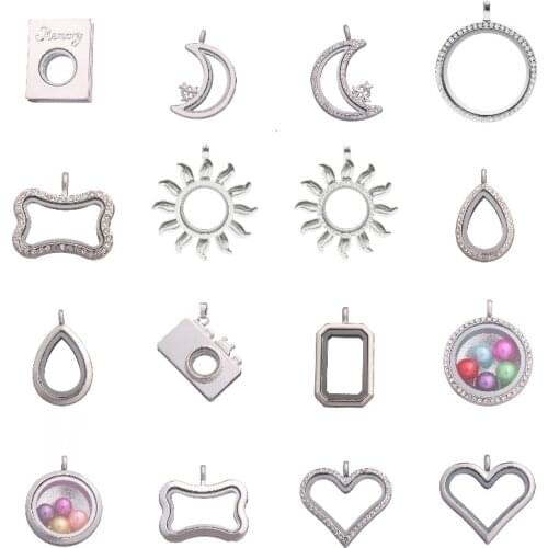10Pcs Mix Styles Crystal Round Sun heart Love Shaped Memory Glass Living Floating Locket Pendant For Necklaces Bracelet Jewelry