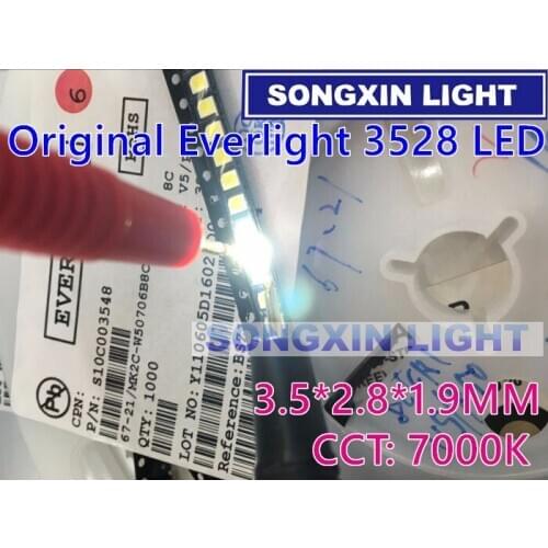 1000pcs EVERLIGHT 3528 1210 SMD LED White Gold Line/Copper bracket Surface Mount 3528 diodes Lighting PLCC-2 Cool White 7000k