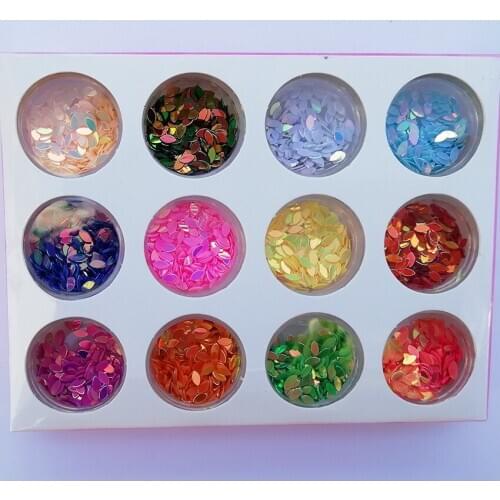 12 Jars Multi Shaped Nail Art Rhinestone Decoration Snowflake Powder Glitter Heart Shaped Sequins Flakes