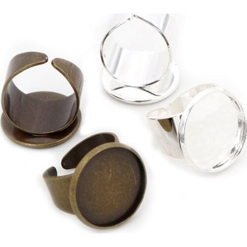 14mm 16mm 18mm Bright Silver Plated Bronze Brass Adjustable Ring Settings Blank/Base Fit 14-18mm Glass Cabochons,Buttons Bezels