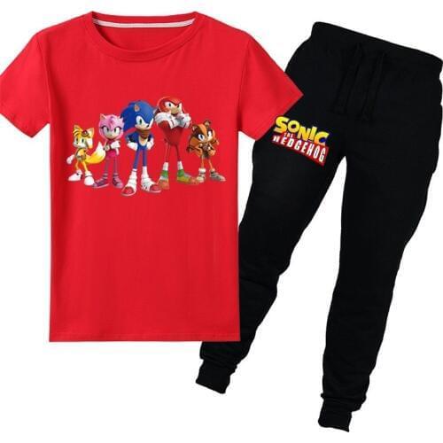 2021cartoon anime cotton T-shirt trousers suit children sports leisure fashion printing boys girls 4-15Y set